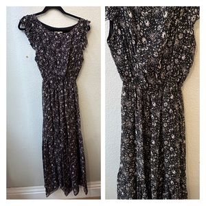 La Ragazze Maxi italian Silk fitted waist flutter sleeve maxi Dress womens S